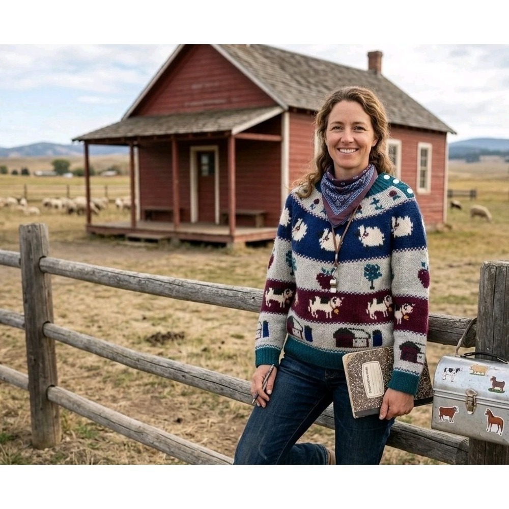 Woolrich VTG Farm Fair Isle Cow Sheep Barn Ranch Farm  Sweater Women's Wool S